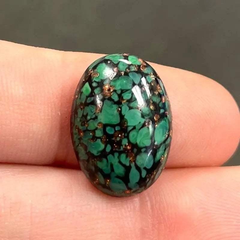 1 Vintage Green Copper Oval Glass Cabochon