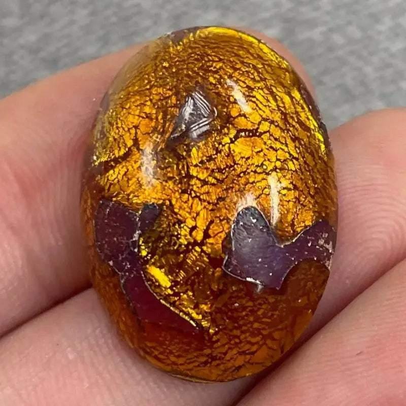2 Vintage Amber Foil Japan Oval Glass Cabochons