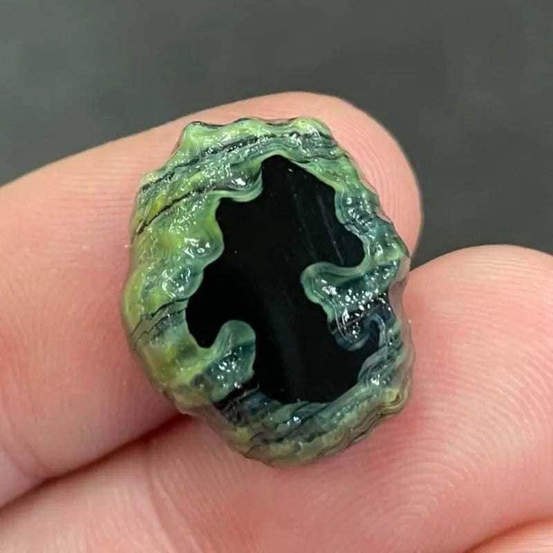 4 Vintage Green Black Japan Glass Cabochons