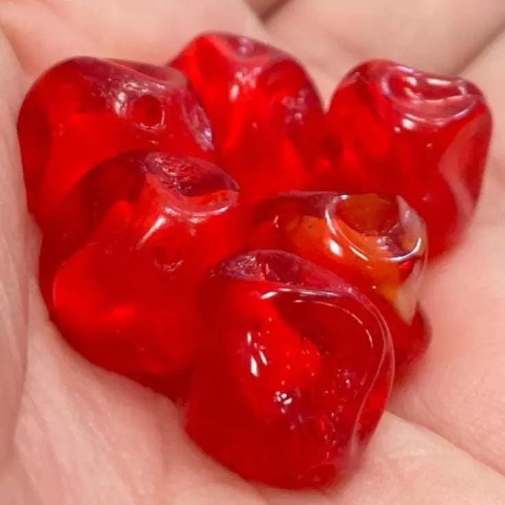 6 Vintage Red Yellow German Pinched Glass Beads