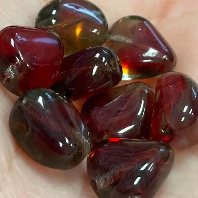 8 Vintage Red Ruby Grey German Givre Glass Beads