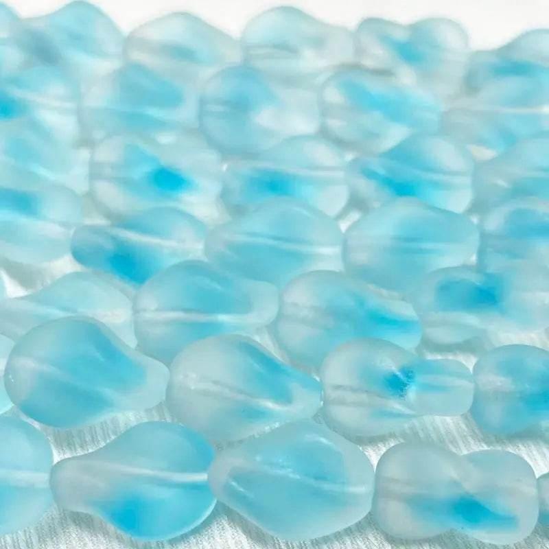 12 Vintage Blue Aqua Clear Givre German Matte Glass Beads