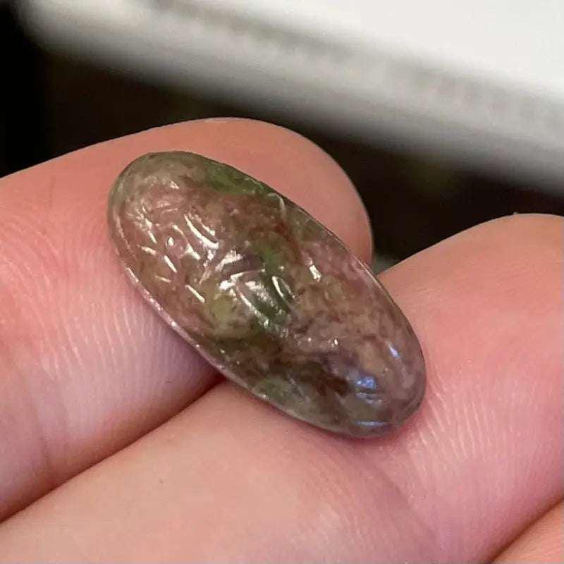 4 Vintage Pink Mossy Green Scarab Oval Glass Cabochons