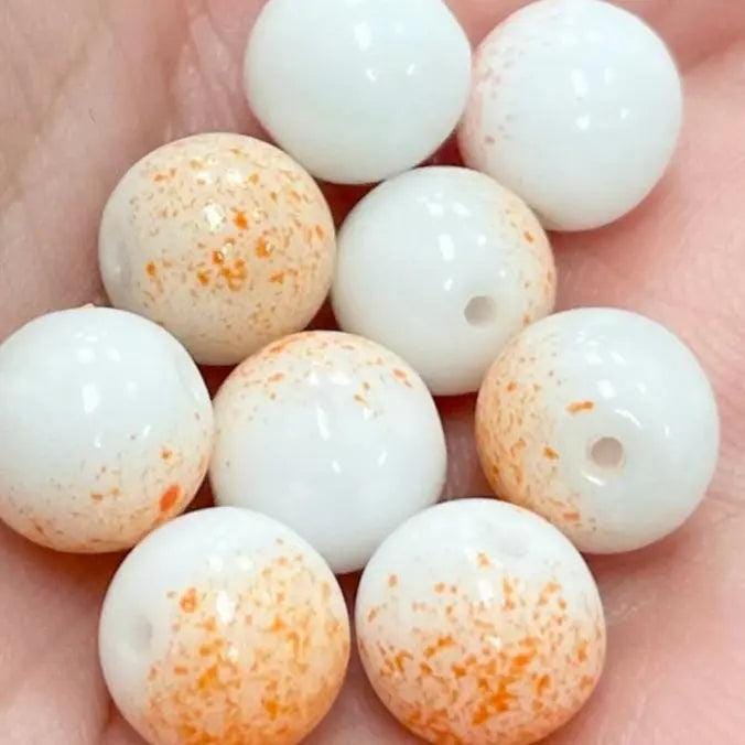 20 Vintage White Coral Japan Round Glass Beads