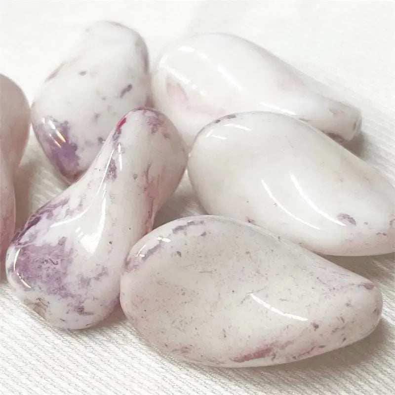 6 Vintage White Lavender Picasso Oval Glass Beads