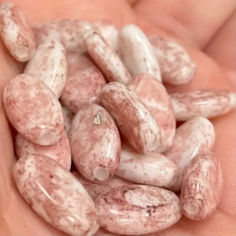 25 Vintage Pink White Austrian Picasso Oval Glass Beads