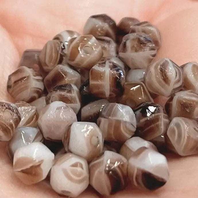 50 Vintage Brown White Czech English Cut Glass Beads