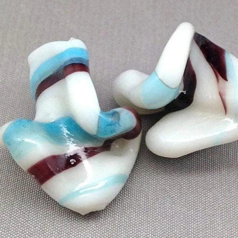 4 Vintage Blue Turquoise White Brown Wavy Glass Beads