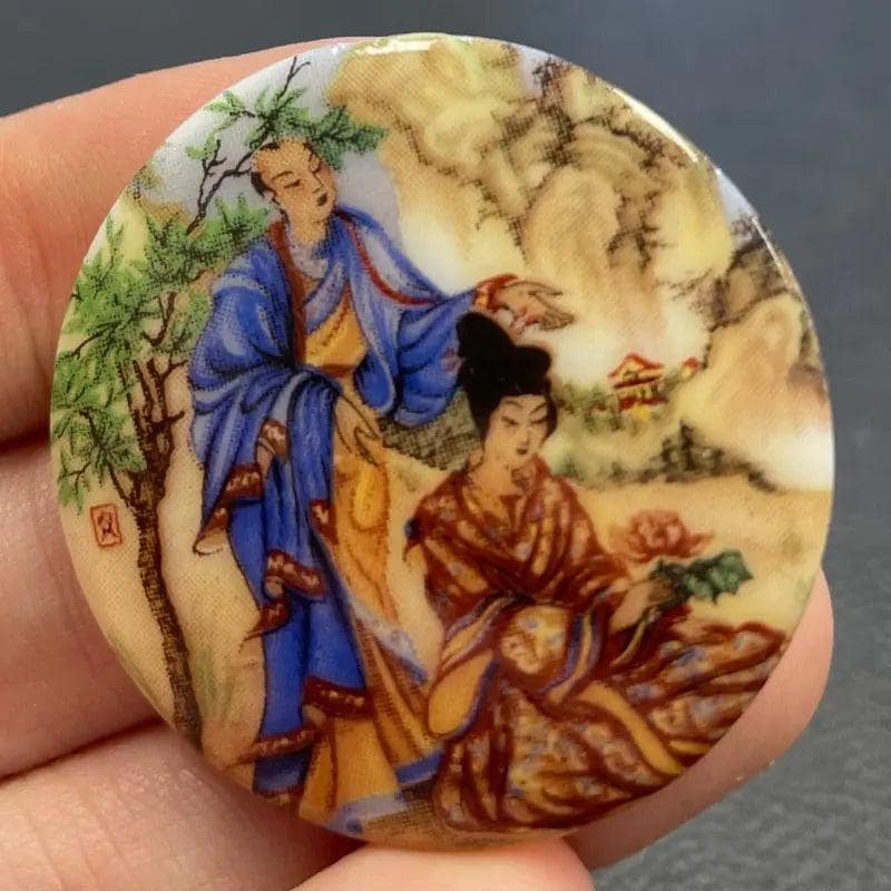 1 Vintage White Oriental Garden Round Glass Cabochon