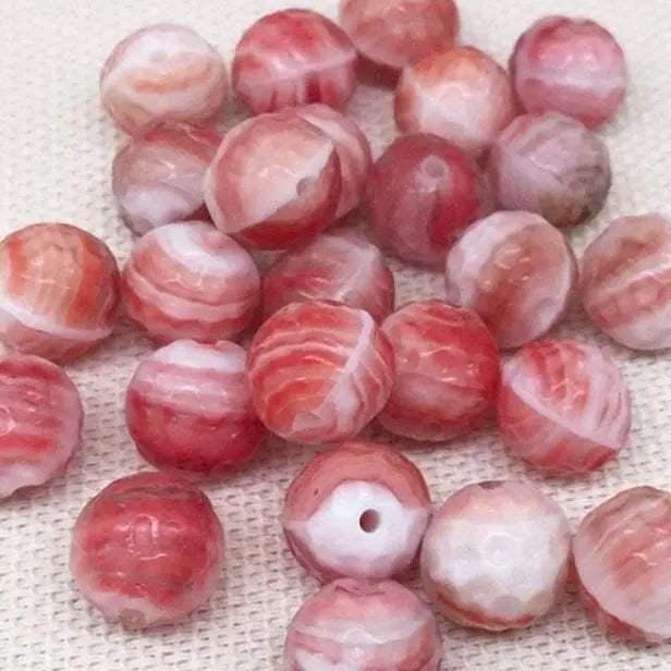 25 Vintage Red White Czech Baroque Round Glass Beads