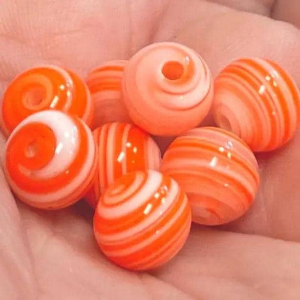 8 Vintage Orange Japan Round Glass Beads Cherry Brand