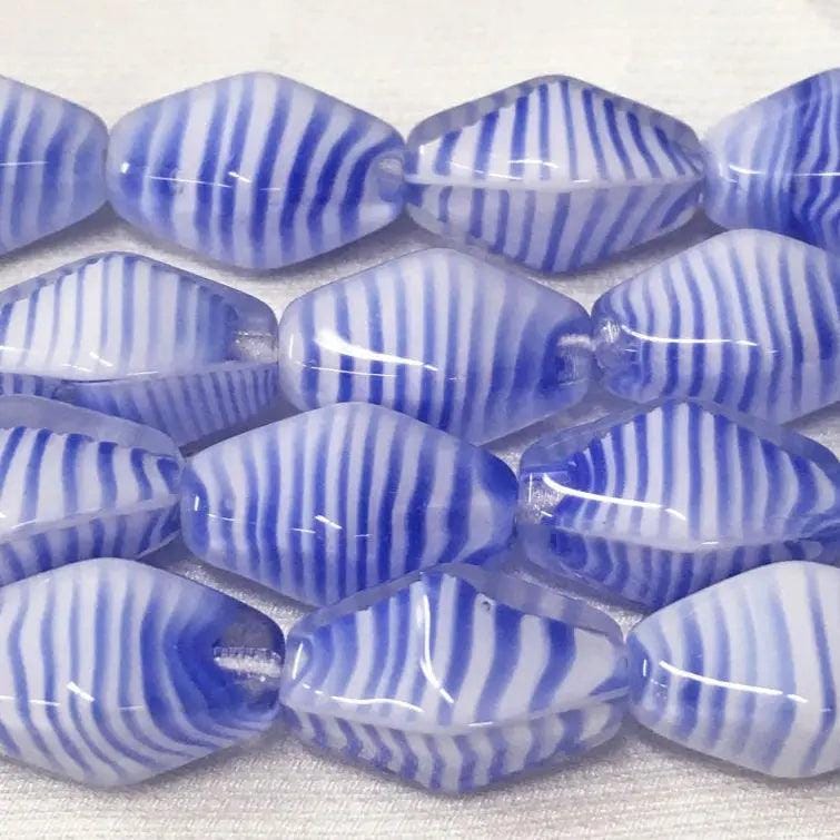 8 Vintage Blue White Striped Diamond Glass Beads