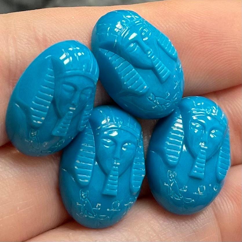 24 Vintage Blue Aqua Pharaoh Oval Lucite Cabochons
