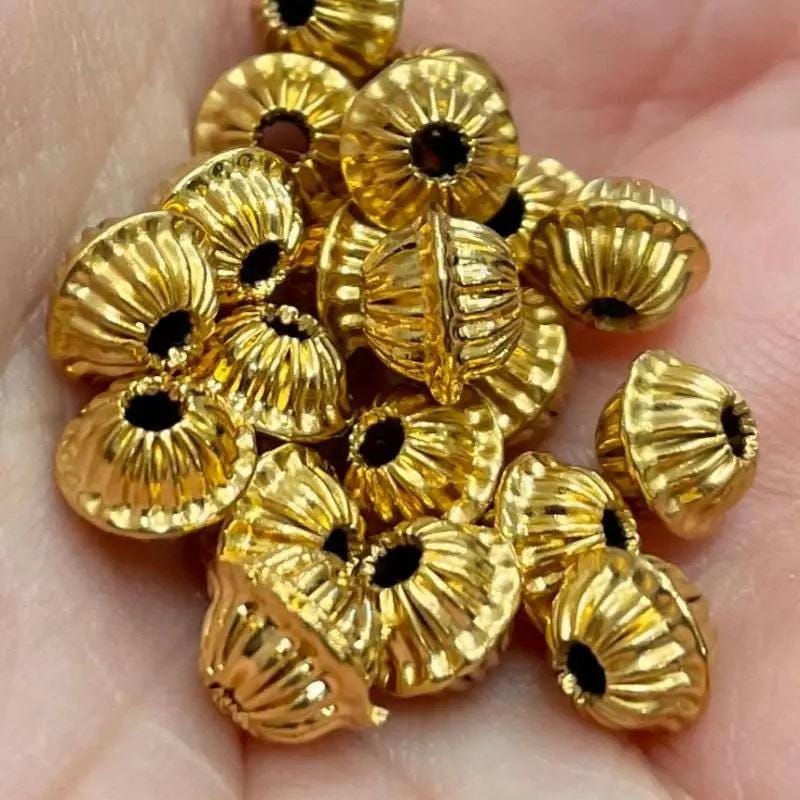 40 Vintage Gold Plated Corrugated Metal Beads