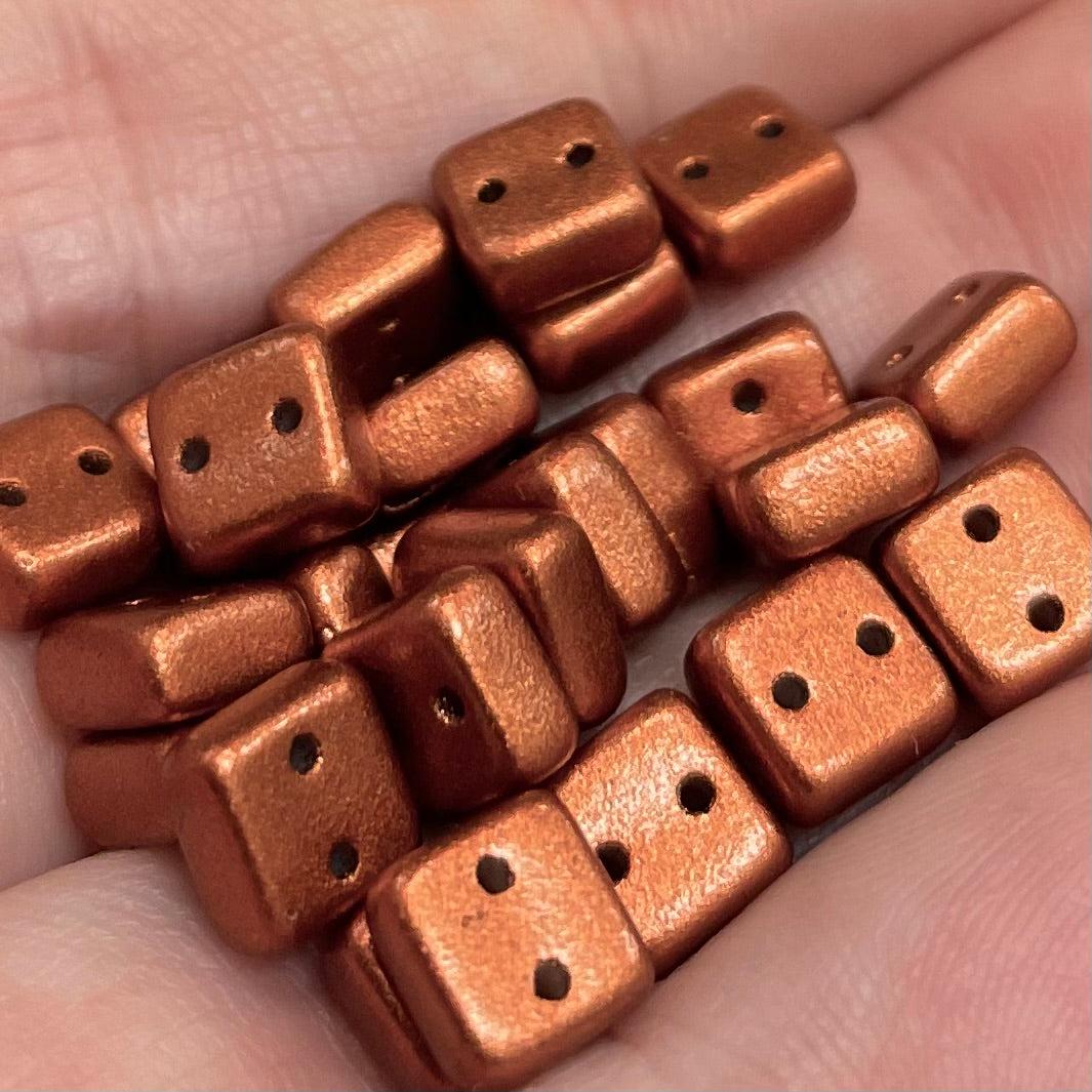 50 Metallic Copper Czech Chexx Square Glass Beads