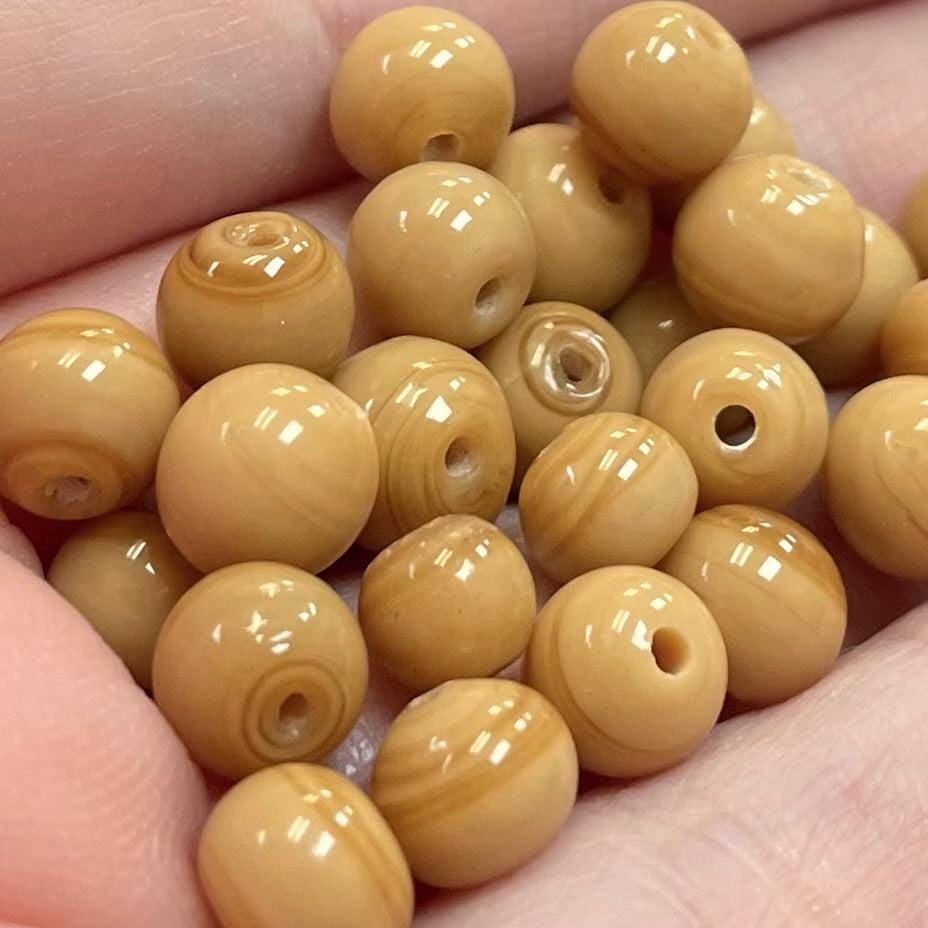 50 Vintage Beige Japan Round Glass Beads