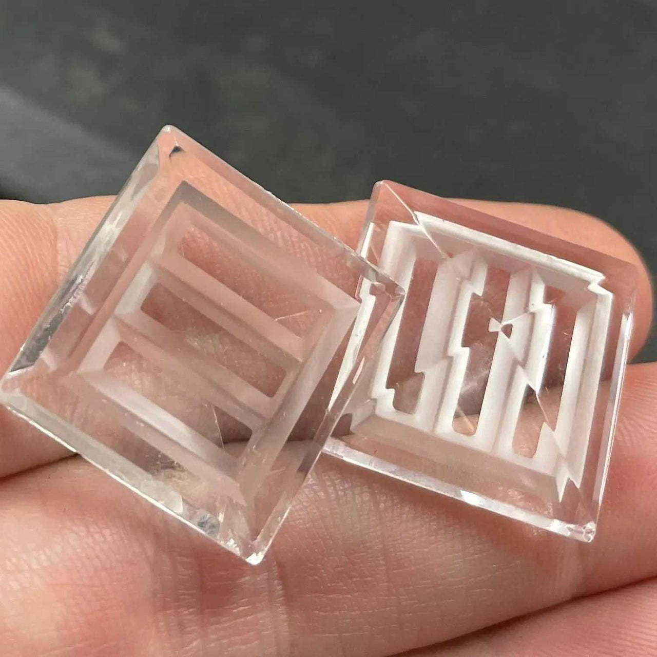 4 Vintage Clear Square Glass Stones