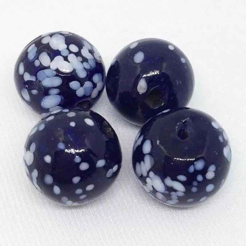 4 Vintage Blue Cobalt Dark Mottled Glass Beads