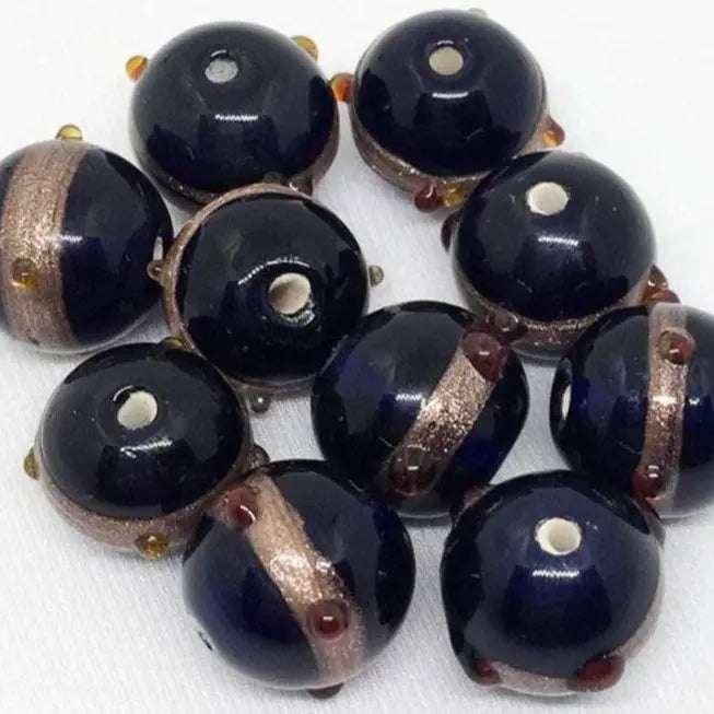 10 Vintage Blue Cobalt Dark Glass Beads