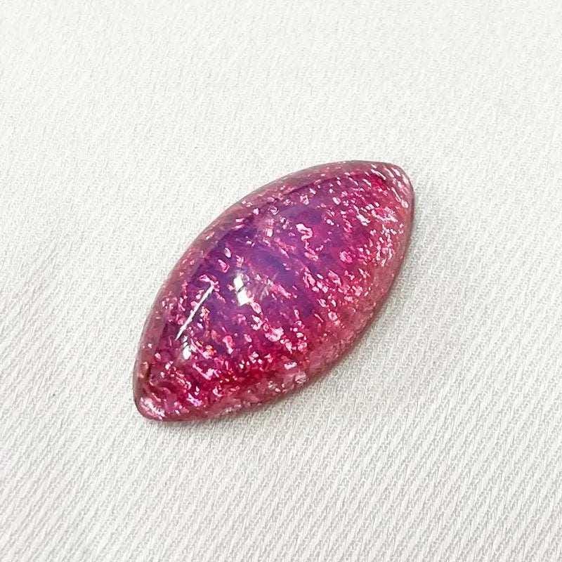 1 Vintage Pink Raspberry Foil Japan Navette Glass Cabochon