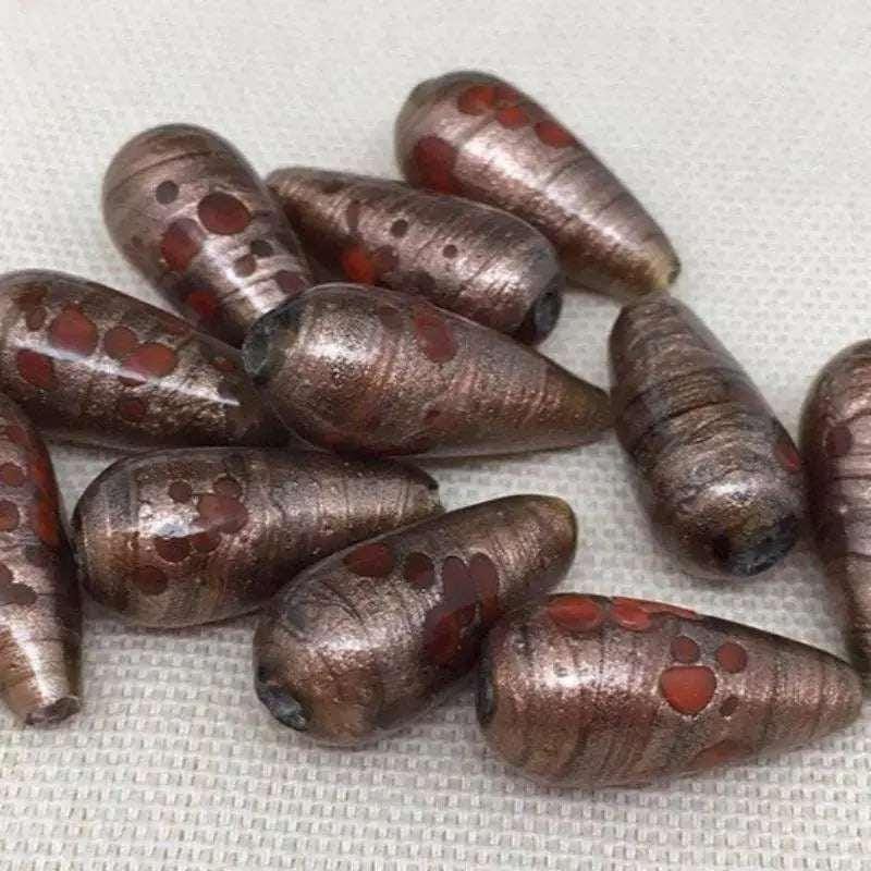 10 Vintage Orange Aventurine Teardrop Glass Beads