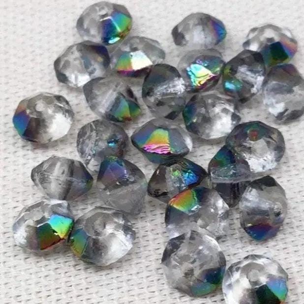25 Vintage Grey Vitrail German Rondelle Glass Beads