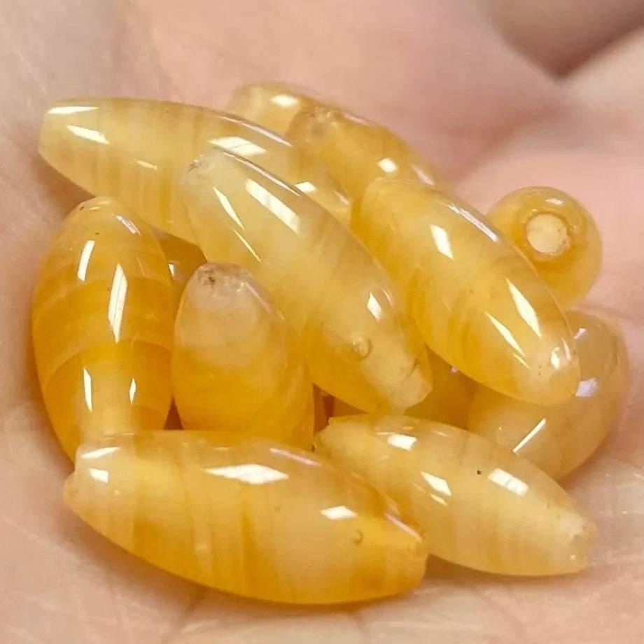 40 Vintage Japan Honey Striped Oval Glass Beads
