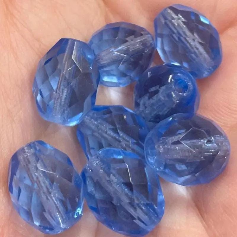 8 Vintage Blue Sapphire Czech Faceted Oval Glass Beads
