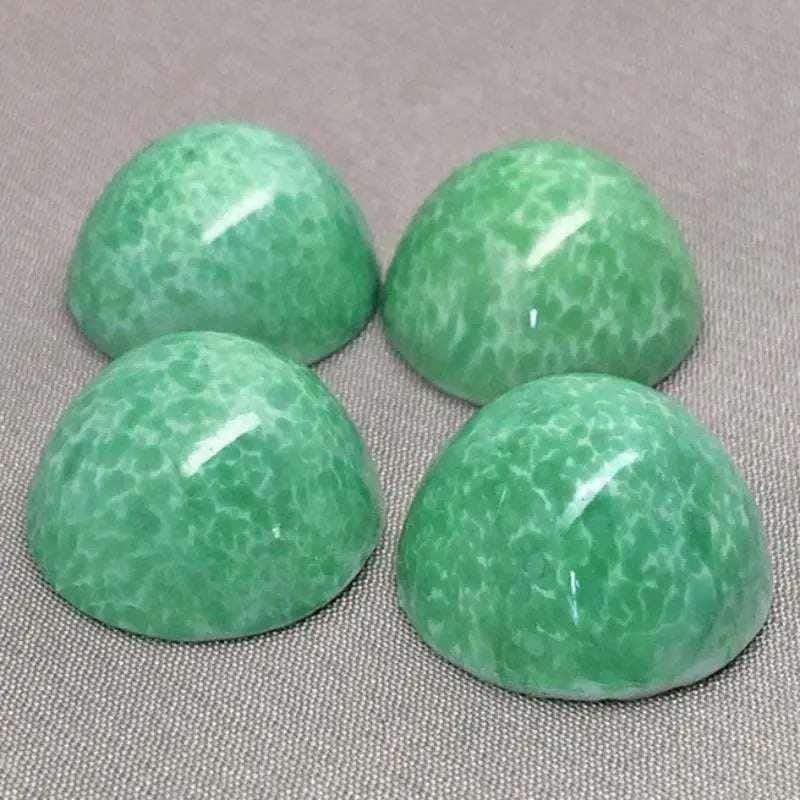4 Vintage Green Jade Japan Round Mottled Glass Cabochons