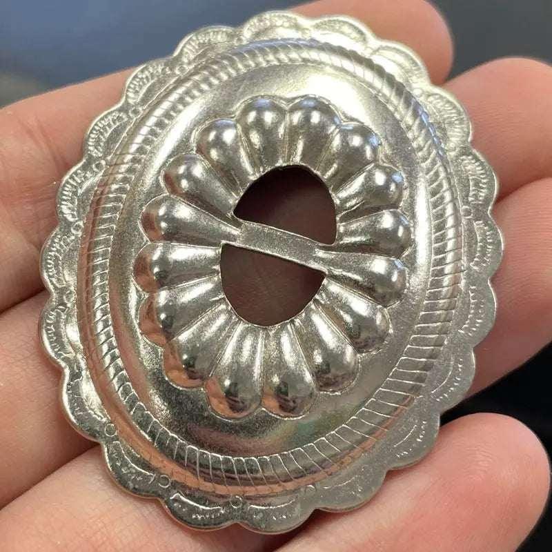 6 Vintage Silver Plated Oval Belt Buckle Conchos