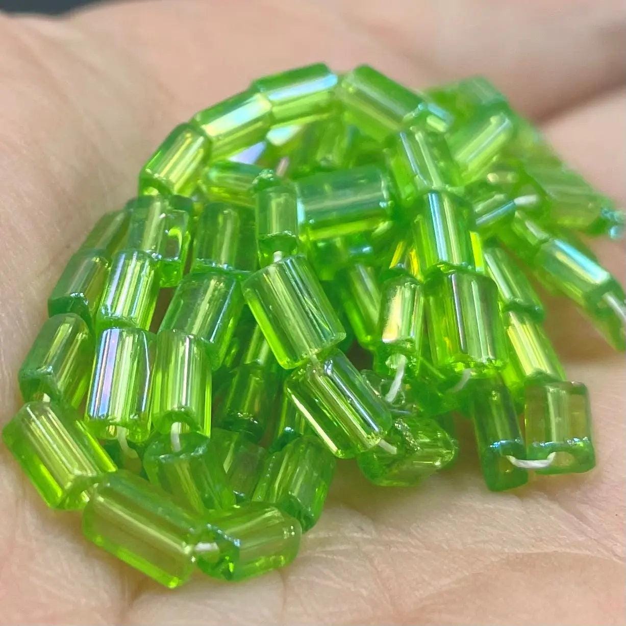 100 Green AB Czech Brick Rectangle Glass Beads