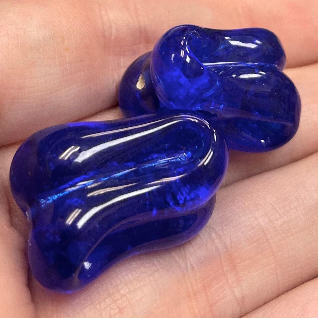 2 Vintage Blue Japan Silver Foil Cherry Brand Glass Beads