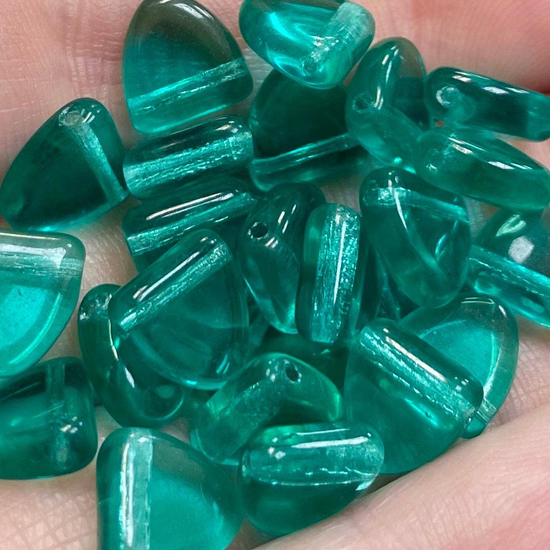 25 Vintage Green Zircon Czech Triangle Drop Glass Beads