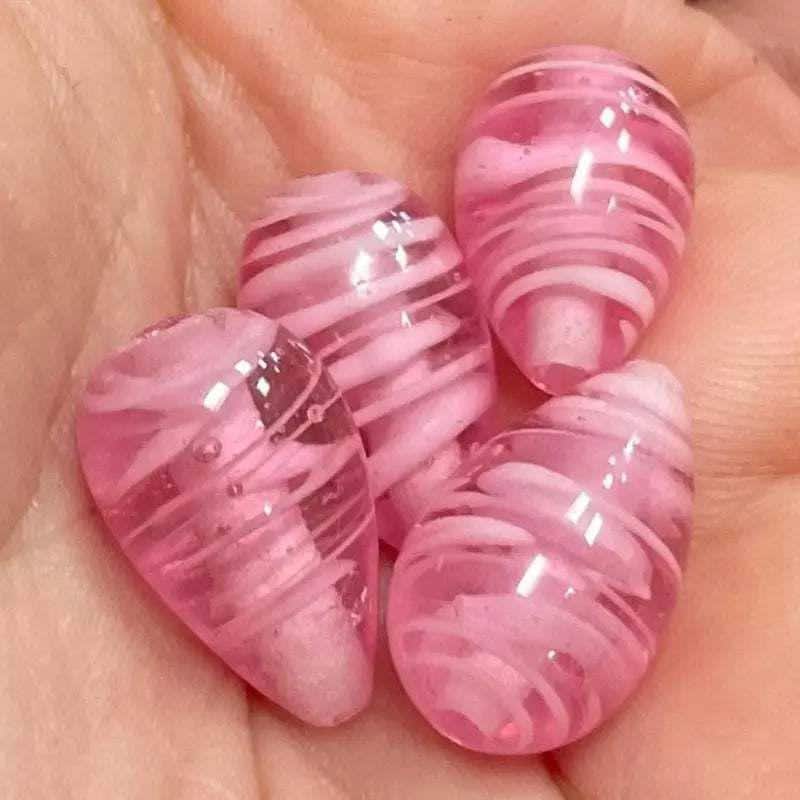 4 Vintage Pink Japan Teardrop Glass Beads
