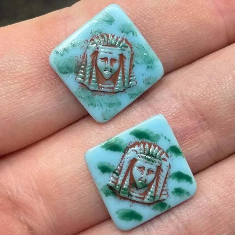 4 Vintage Blue Pharaoh Glass Cabochons