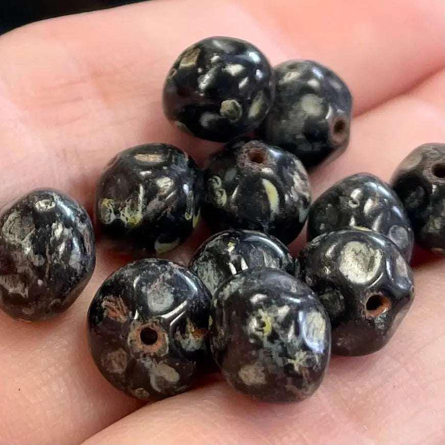 25 Vintage Black Picasso Glass Beads