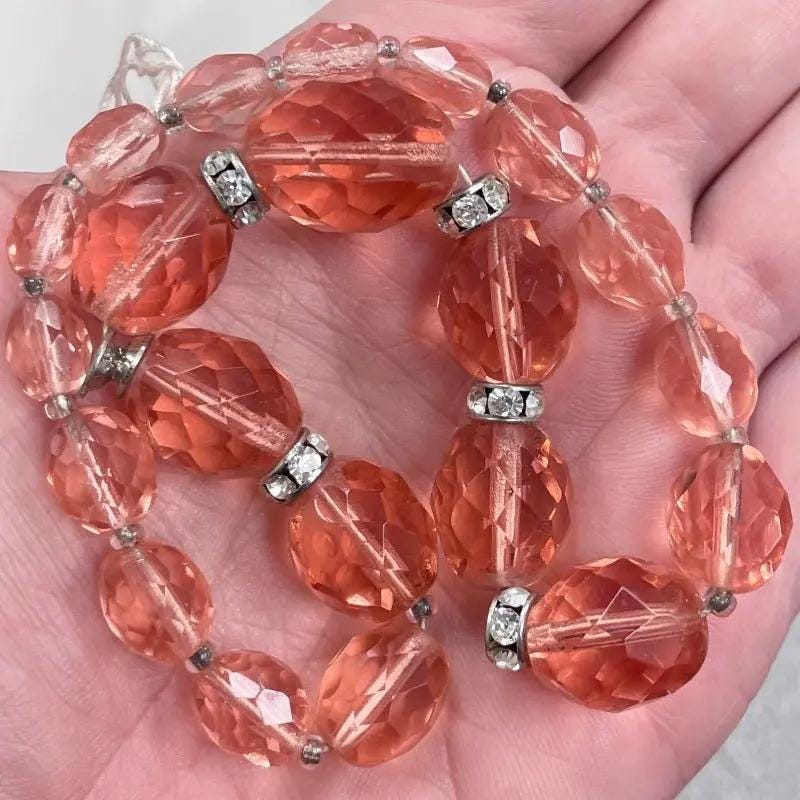 1 Vintage Strand Graduated German Rose Crystal Beads Rhinestone Rondelles