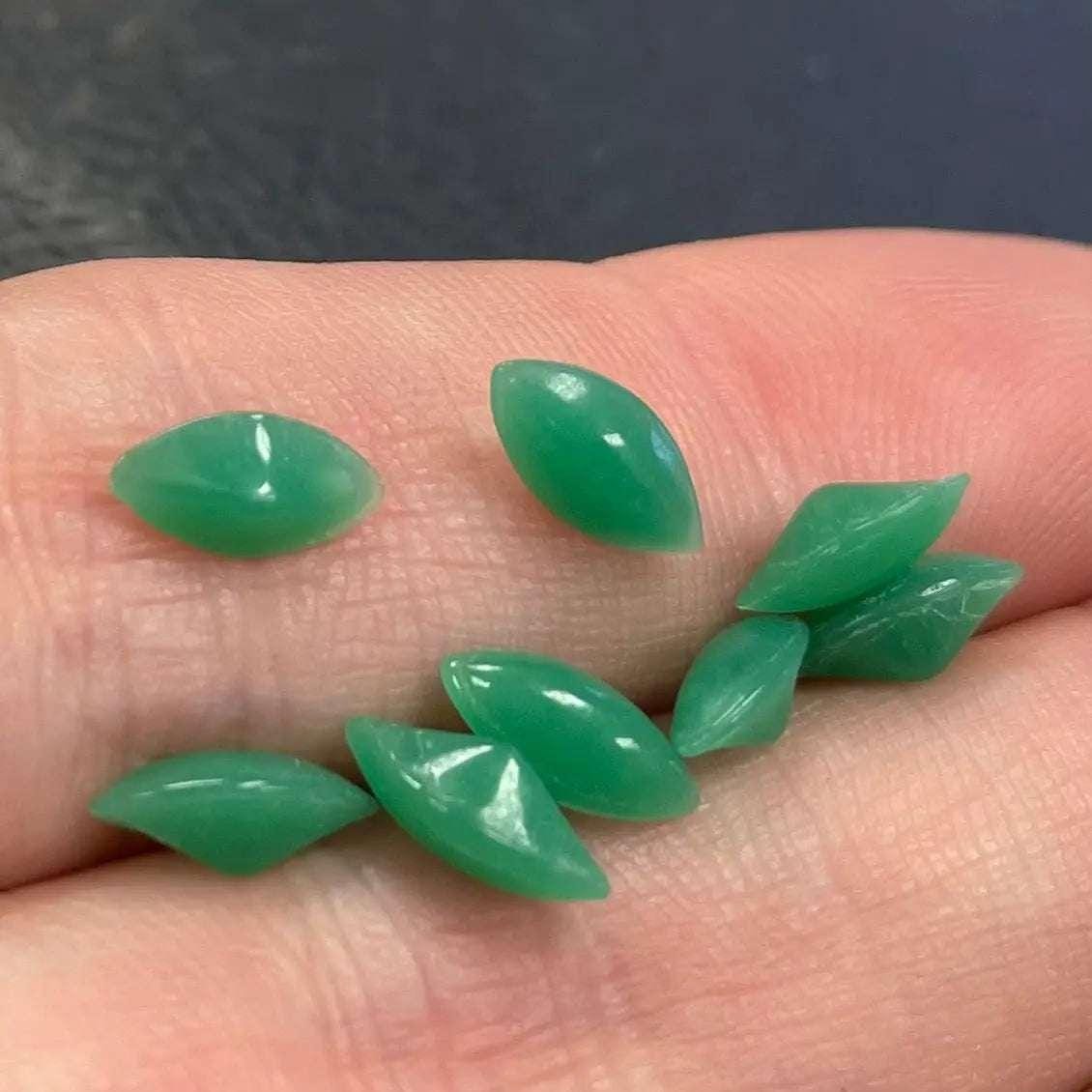100 Vintage Green Jade Navette Glass Stones