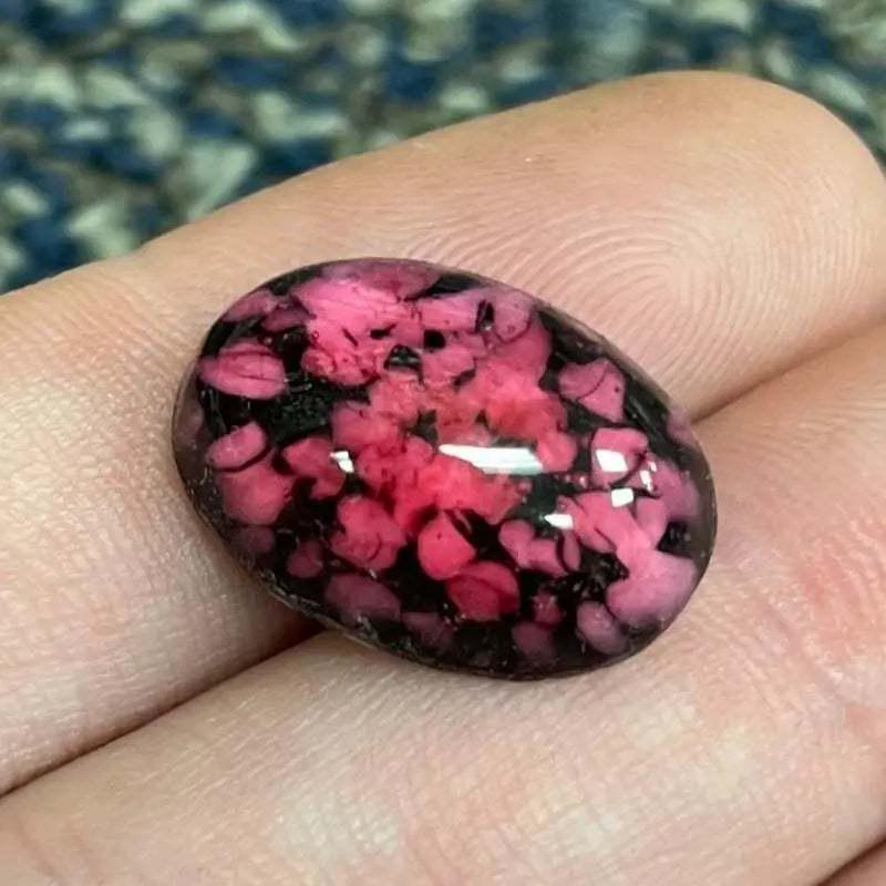 2 Vintage Pink Black Japan Oval Glass Cabochons