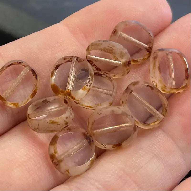 10 Vintage Brown Clear Czech Picasso Window Glass Beads