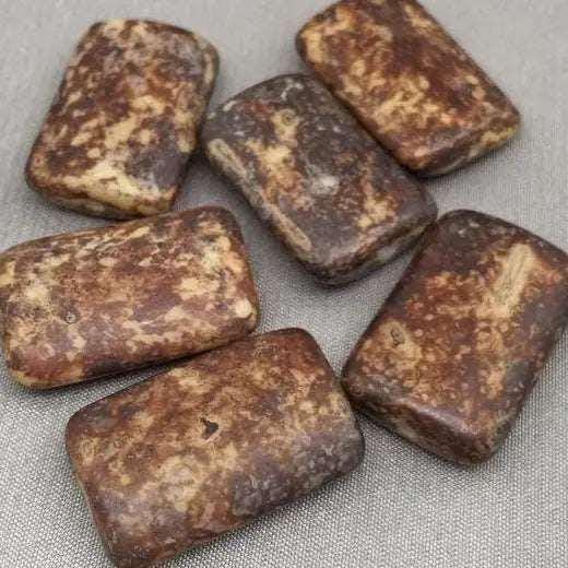 6 Vintage Brown Austrian Picasso Rectangle Glass Beads