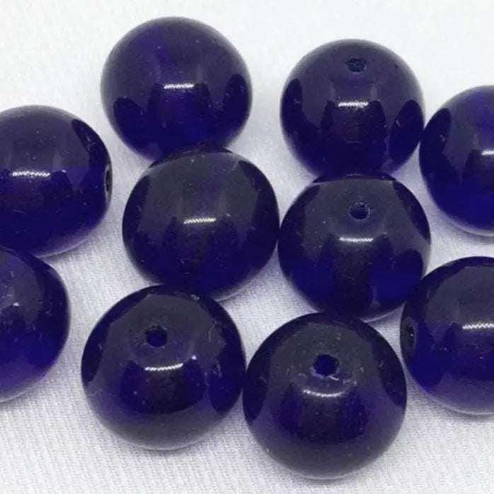 20 Vintage Blue Cobalt Czech Round Glass Beads