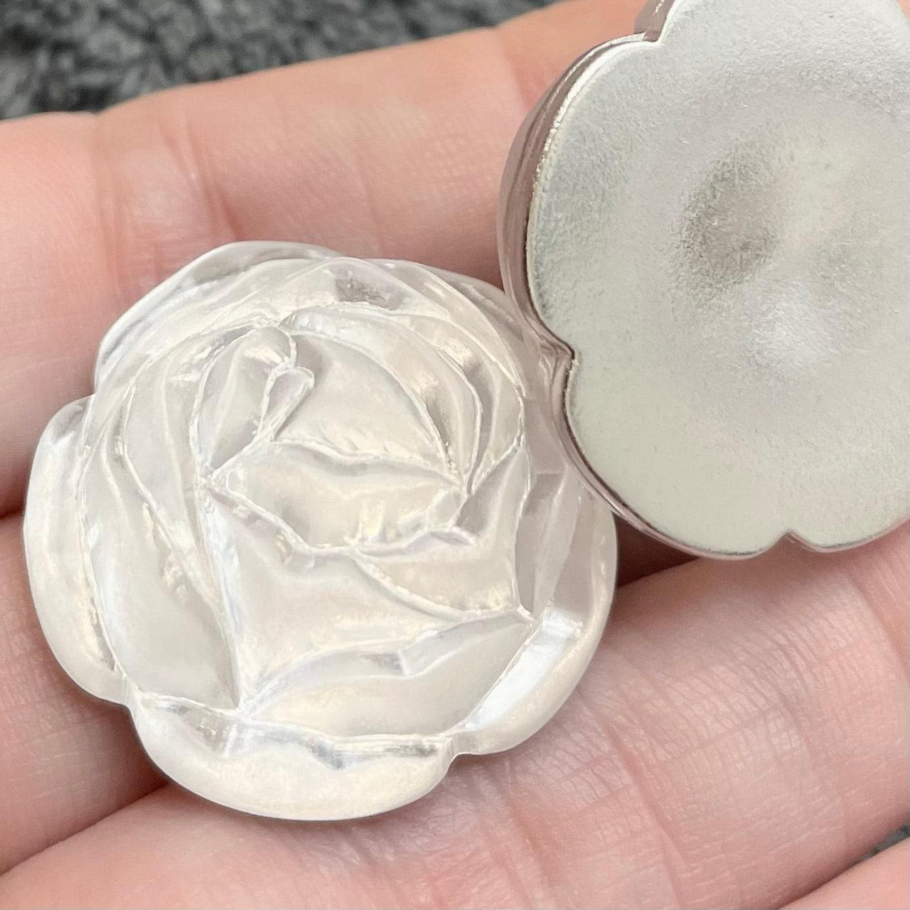 4 Vintage Clear Moonglow German Rose Lucite Cabochons