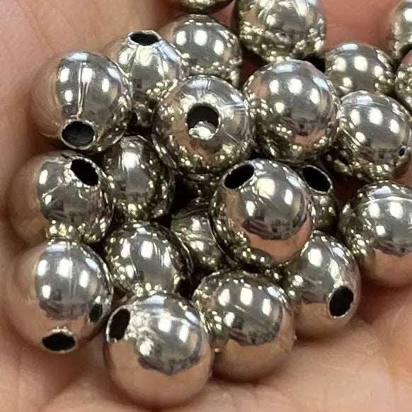 48 Vintage Silver Plated Round Metal Beads