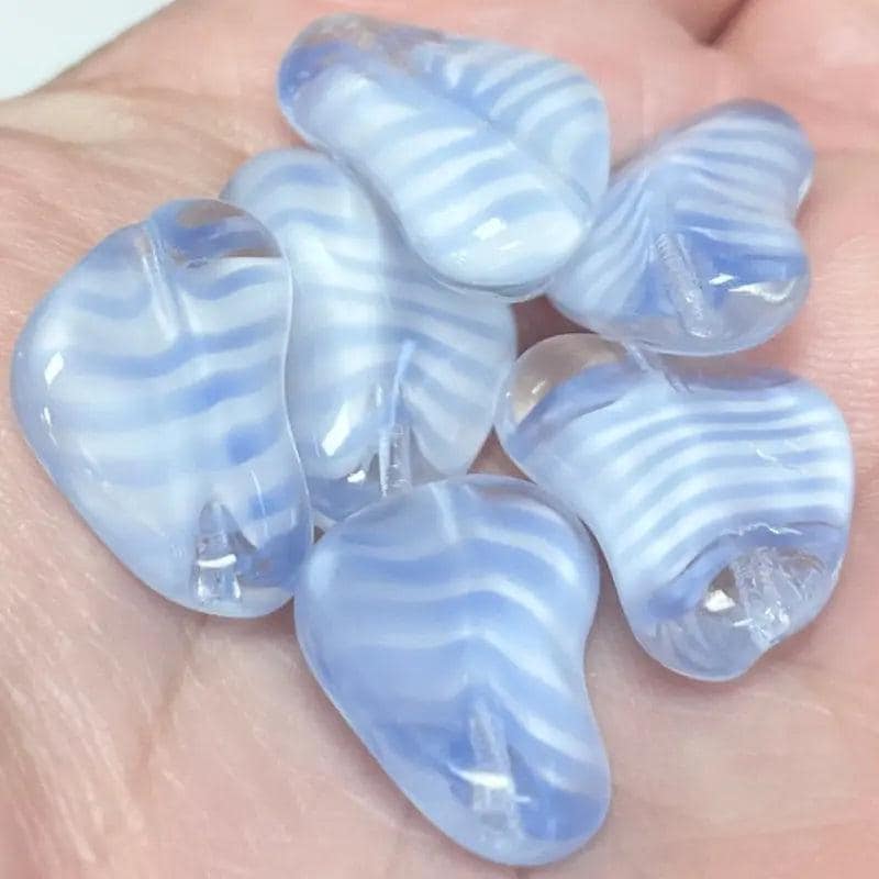 6 Vintage Blue White German Striped Baroque Glass Beads