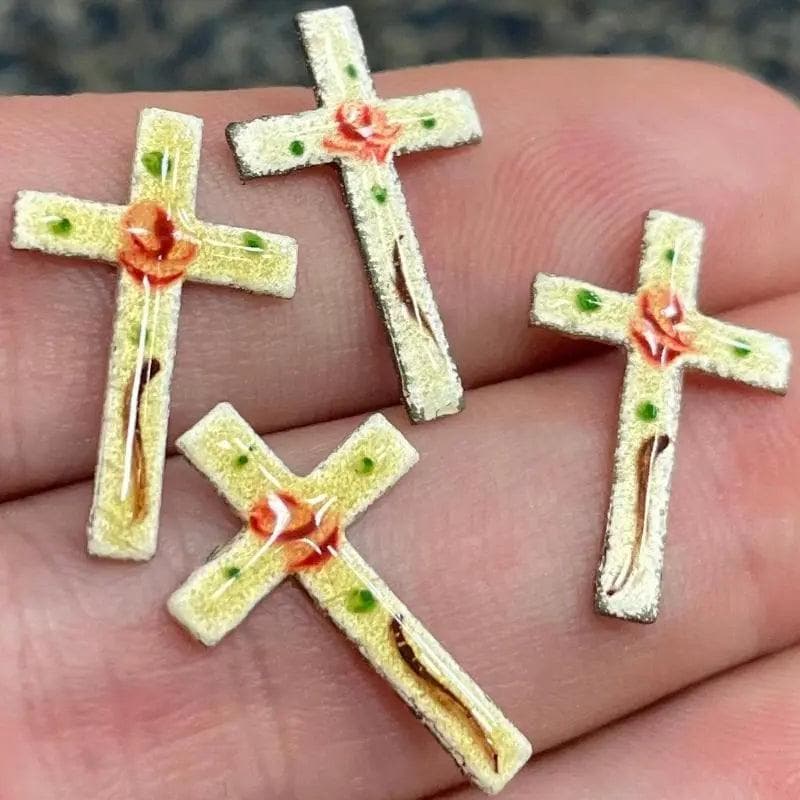 12 Vintage White Enameled Tiny Metal Crosses