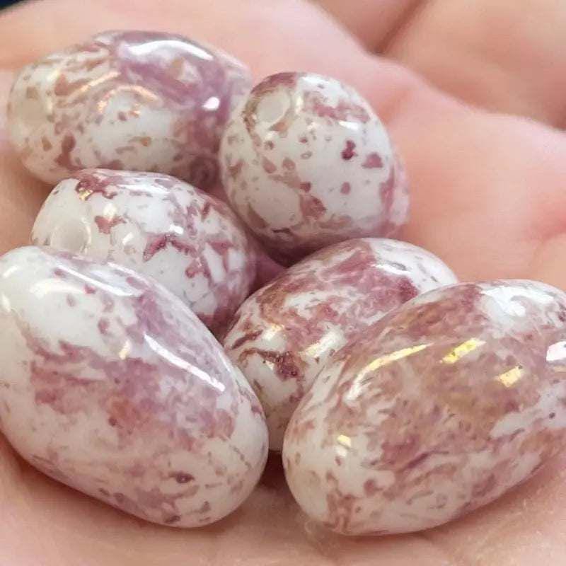 8 Vintage Pink White Austrian Picasso Oval Glass Beads
