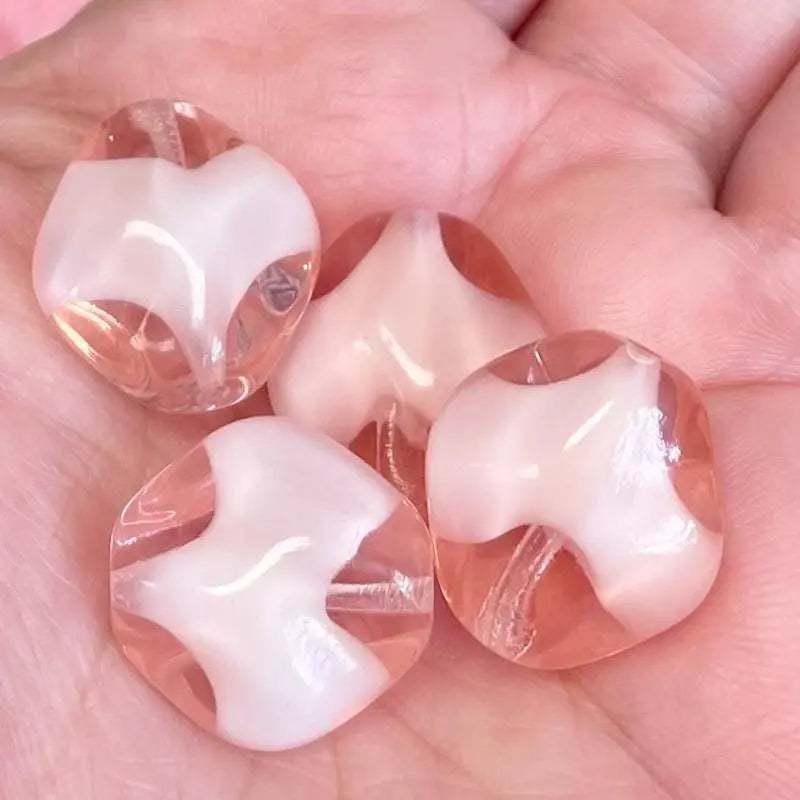 4 Vintage Pink Givre German Diamond Glass Beads