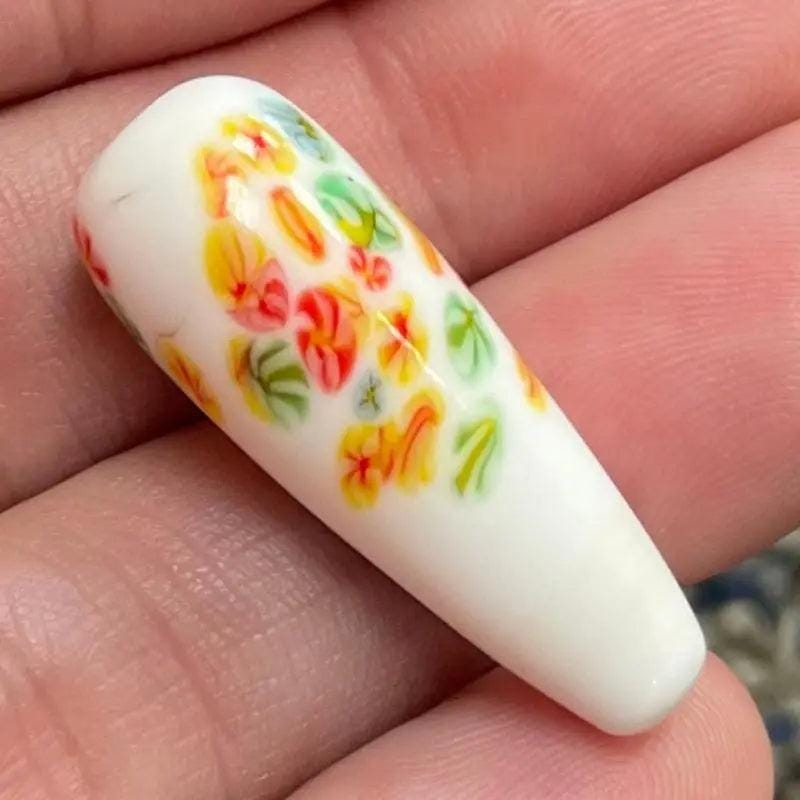 1 Vintage White Japan Millefiori Teardrop Glass Bead