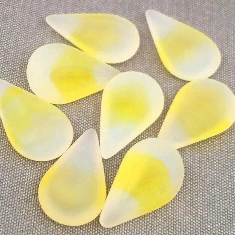 8 Vintage Yellow Givre German Pear Glass Stones